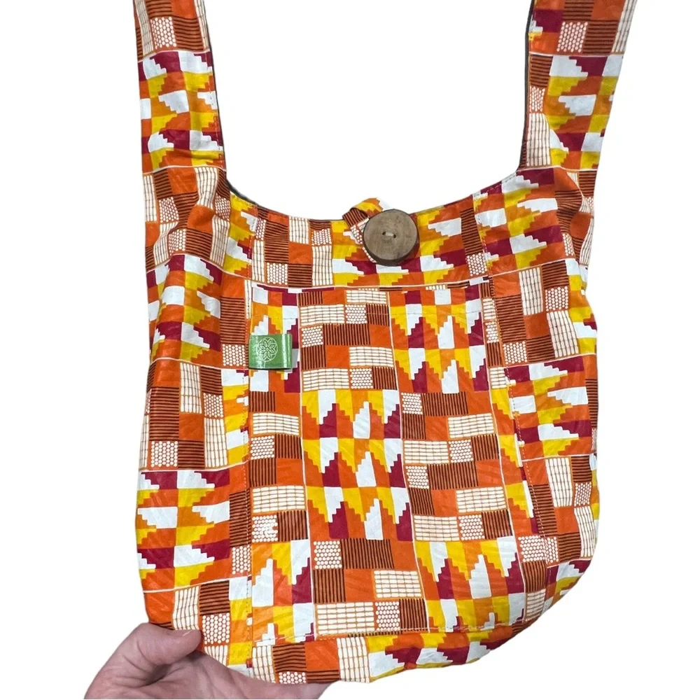 NWOT TIMBALI CRAFTS African Geometric Print Lucy Cloth Hobo Sling Bag